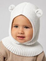 Шапка шлем с ушками мишки детская Amarobaby Pure Love Snug вязаная, молочный