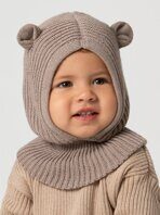 Шапка шлем с ушками мишки детская Amarobaby Pure Love Snug вязаная, коричневый