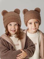 Шапка плюшевая с ушками мишки детская Amarobaby Plush, коричневый