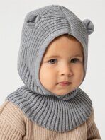 Шапка шлем с ушками мишки детская Amarobaby Pure Love Snug вязаная, серый